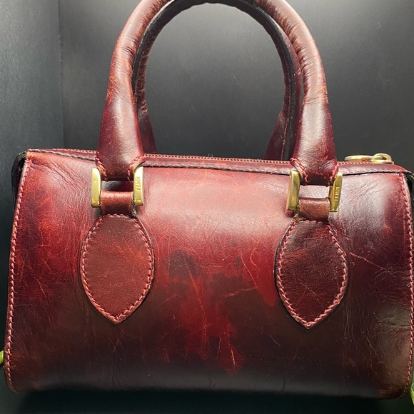 RARE Vintage FENDI JANUS Mini Boston Bag, Leather Burgundy Circa 1980’s COA! - Picture 2 of 8